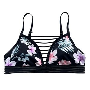 PINK Victoria's Secret L Black, Tropical Floral, Ultimate Lightly Lined Bralette
